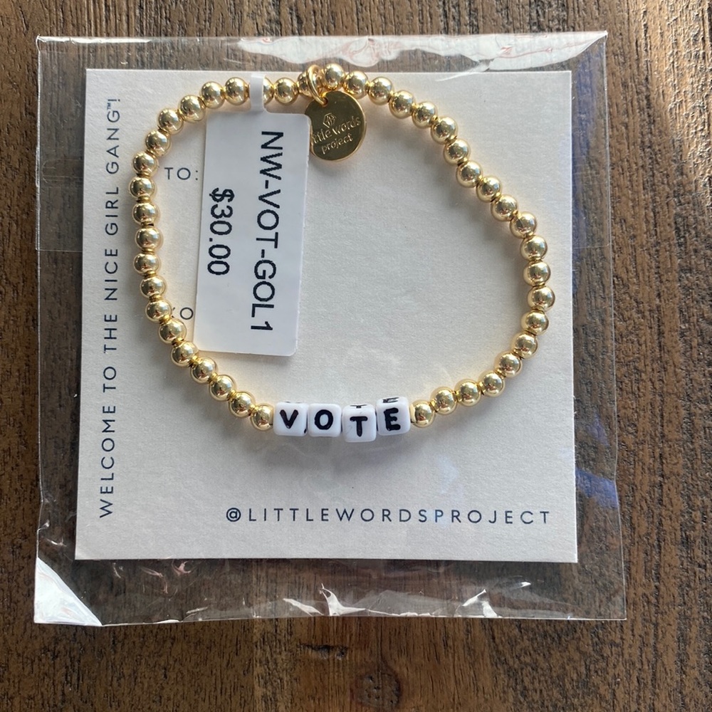 🎈Little Words Project Bracelet “Vote” Gold Look Beaded Elastic Bracelet, …